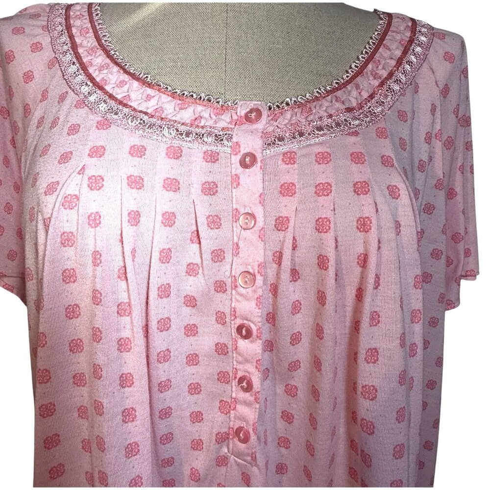 Adonna‎ Women’s Nightgown Size XL Pink Full Length Short Sleeve Cottagecore VTG